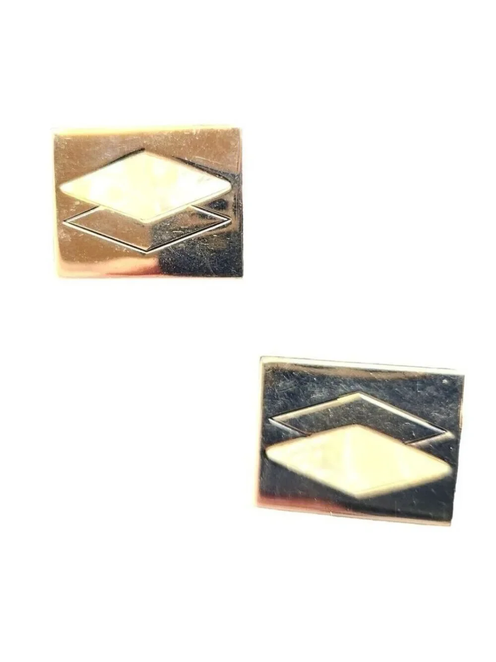 Vintage Swank Cufflinks Gold Tone Mother of Pearl Diamond Pattern Crown Design